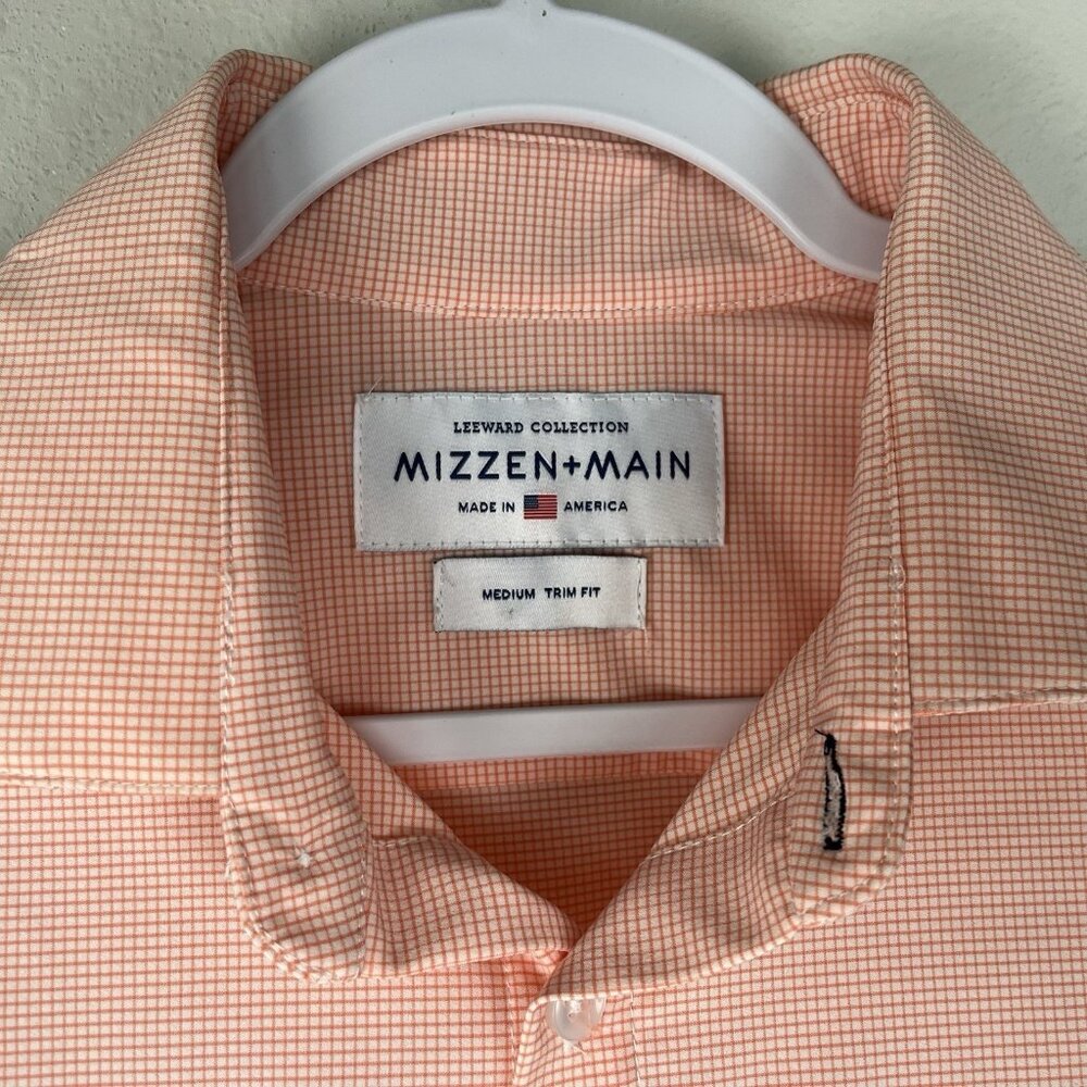 Mizzen + Main Leeward Collection Trim Fit Mens Size Medium Orange Gingham Check